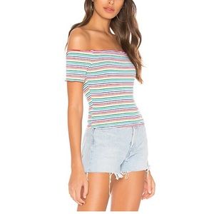 Superdown Rachel rainbow stripe off shoulder top nwt